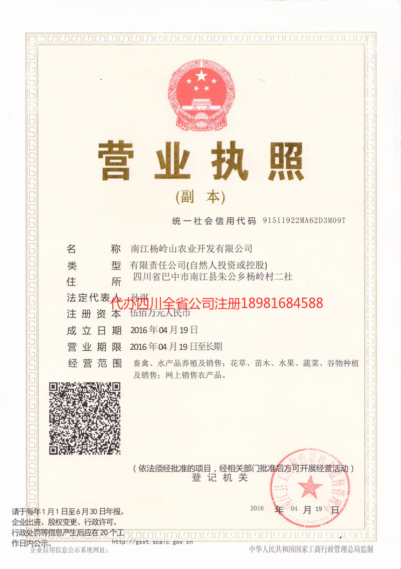 阆中阆中杨岭山农业开发有限公司